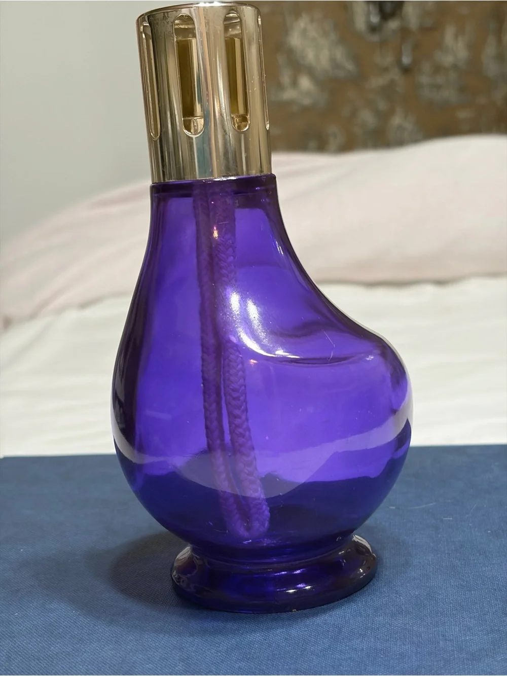 Handblown Royal Purple Glass French Lamp Berger with Gold-Tone Top